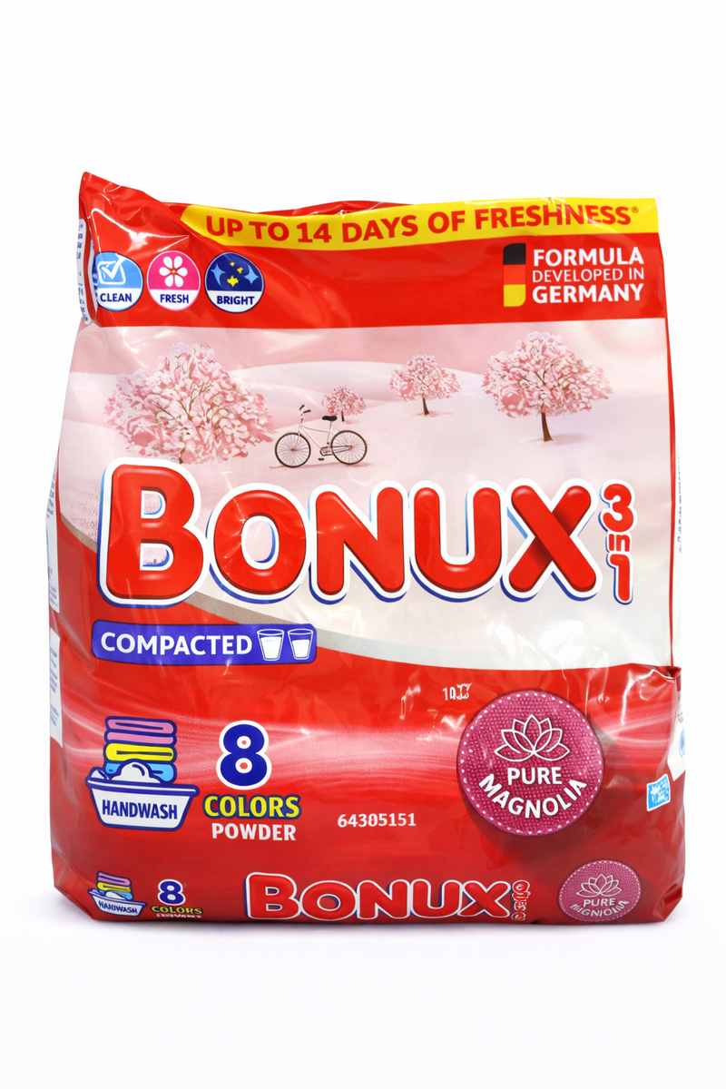 Bonux 3 în 1 Pure Magnolia Detergent Manual pentru Rufe, 400 g – 8 Spălări