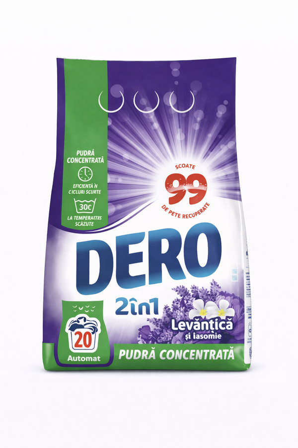 Dero 2 în 1 Lavandă Detergent Automat, 1,5 kg – 20 Spălări