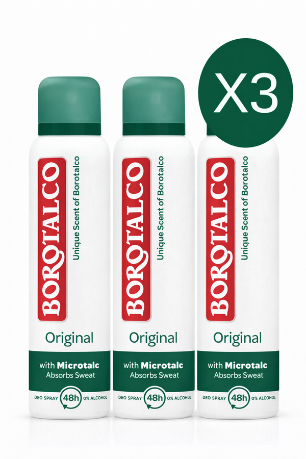 Deodorant Spray Borotalco Original 150 ml – Pachet x3 | 48h Protecție, 0% Alcool
