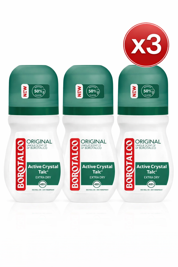 Deodorant Roll-On Borotalco Original Active Crystal Talc Extra Dry 50 ml – Pachet x3