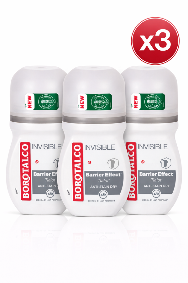 Deodorant Roll-On Borotalco Invisible Barrier Effect 50 ml – Pachet x3 | Anti-Stain Dry