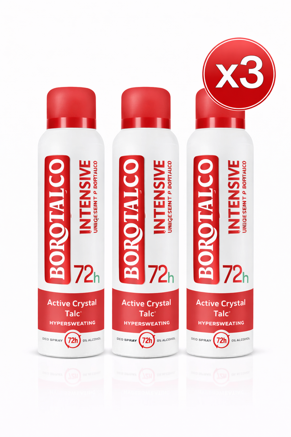 Deodorant Spray Borotalco Intensive Active Crystal Talc 72h – Pachet x3 | Protecție Intensivă
