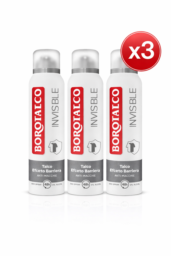 Deodorant Spray Borotalco Invisible Talco Effetto Barriera 48h – Pachet x3 | Anti-Pete