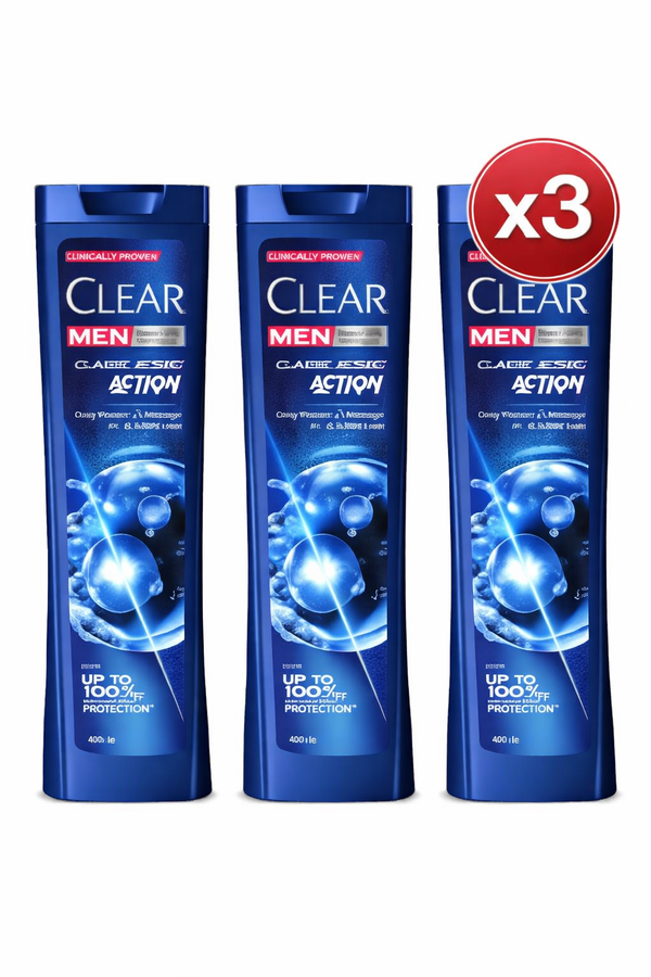 Șampon Antimătreață Clear Men Classic Action 2 în 1 – Șampon & Balsam – 360 ml – Pachet x3